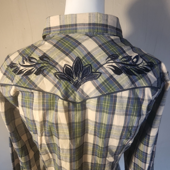 Womens Blue and Green Roper Brand Plaid Shirt With Embroidery On Back Size Small - Picture 3 of 9